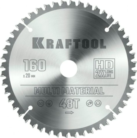 Пильный диск по алюминию KRAFTOOL 160х20мм 48T Multi Material [36953-160-20]