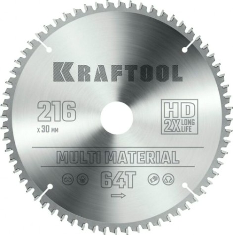 Пильный диск по алюминию KRAFTOOL 216х30мм 64T Multi Material [36953-216-30]