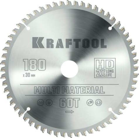 Пильный диск по алюминию KRAFTOOL Multi Material 180х30мм 60T [36953-180-30]