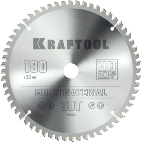 Пильный диск по алюминию KRAFTOOL Multi Material 190х20мм 60T [36953-190-20]