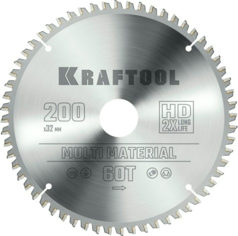 Пильный диск по алюминию KRAFTOOL Multi Material 200х32мм 60T [36953-200-32]