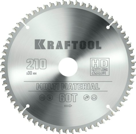 Пильный диск по алюминию KRAFTOOL Multi Material 210х30мм 64T [36953-210-30]