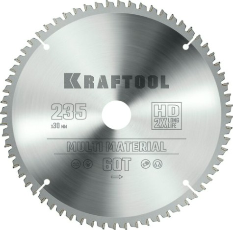 Пильный диск по алюминию KRAFTOOL Multi Material 235х30мм 64T [36953-235-30]