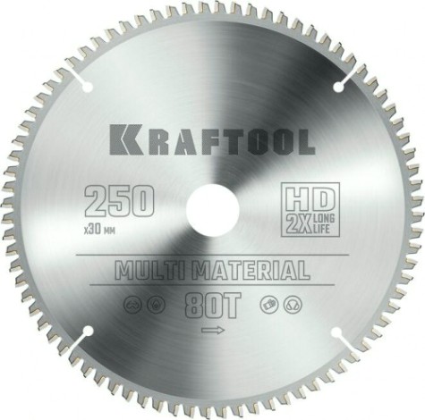 Пильный диск по алюминию KRAFTOOL Multi Material 250х30мм 80Т [36953-250-30]