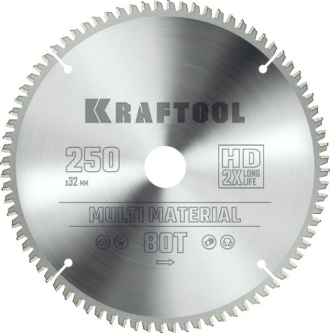 Пильный диск по алюминию KRAFTOOL Multi Material 250х32мм 80Т [36953-250-32]