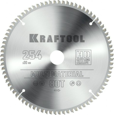 Пильный диск по алюминию KRAFTOOL Multi Material 254х30мм 80Т [36953-254-30]