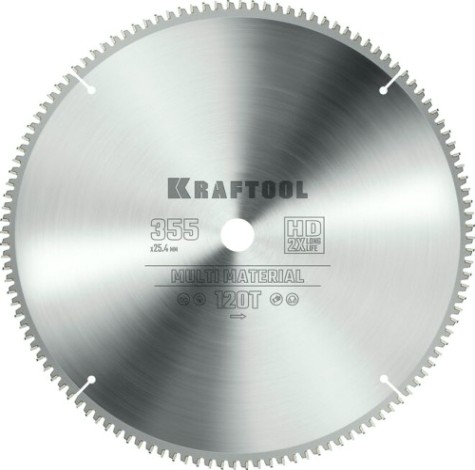 Пильный диск по алюминию KRAFTOOL Multi Material 355х25.4мм 120т [36953-355-25.4]