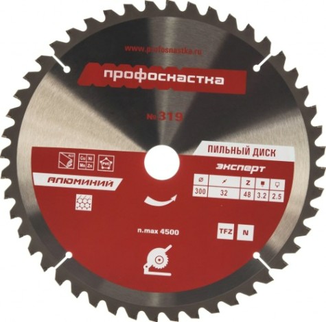 Пильный диск по алюминию Профоснастка № 319 Эксперт 300*3.2*2.5*48T*32 TFZ (n-) al 1/20 [60203006]