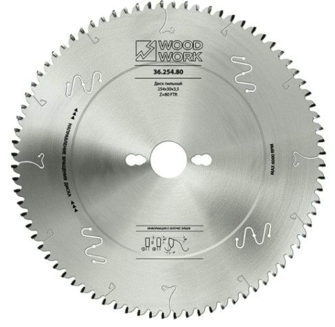 Пильный диск по алюминию WOODWORK 254x3,2/2,2x30 Z=80 A=-5 [36.254.80]
