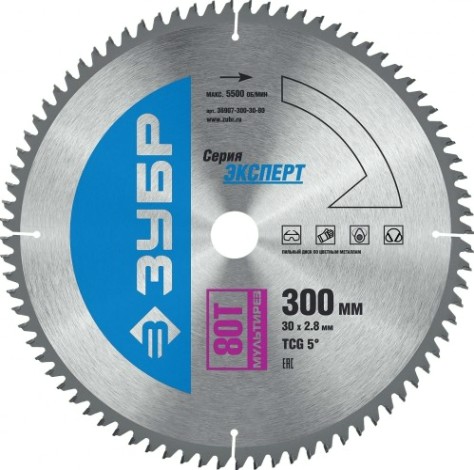 Пильный диск по алюминию ЗУБР 300хт80х30 мм Мультирез [36907-300-30-80]