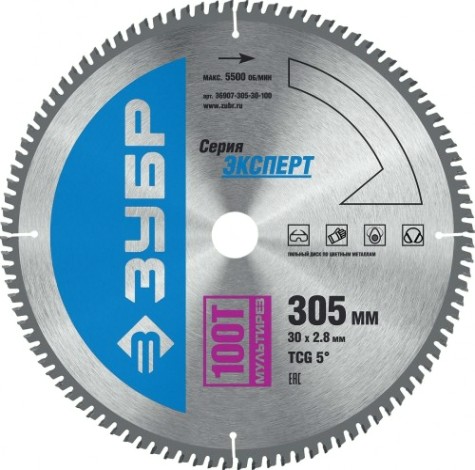 Пильный диск по алюминию ЗУБР 305хт100х30 мм Мультирез [36907-305-30-100]