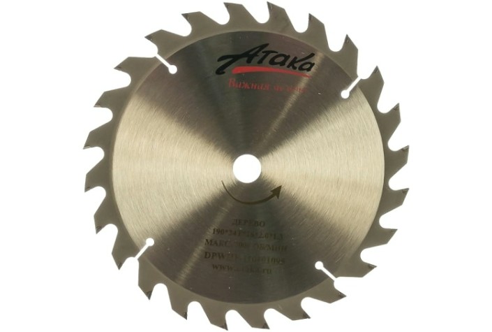 Пильный диск по дереву АТАКА 190*24T*16 б/рез профи [8078630]
