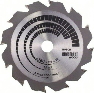 Пильный диск по дереву BOSCH 160х12х20/16 CONSTRUCT WOOD [2608640630]