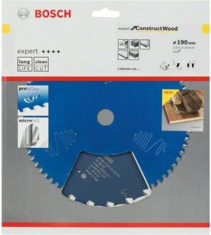 Пильный диск по дереву BOSCH 190х24х30 мм Expert for Construct Wood [2608644139]