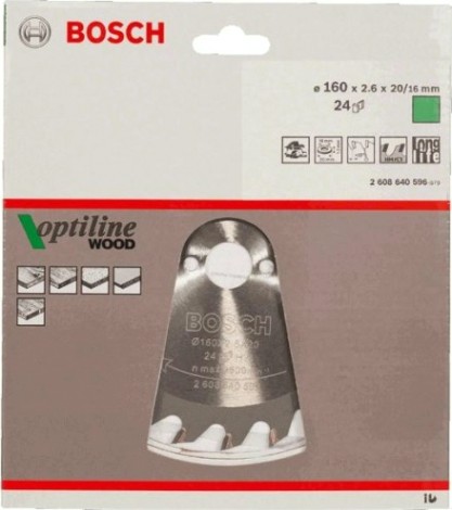 Пильный диск по дереву BOSCH Standard 160Х20 24 OPTILINE WOOD [2608640596]