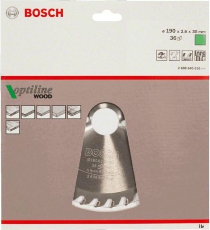 Пильный диск по дереву BOSCH Standard 190Х30 36 OPTILINE WOOD [2608640616]