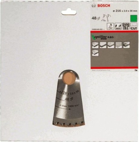 Пильный диск по дереву BOSCH Standard 216Х30 48 OPTILINE WOOD [2608640432]
