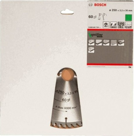 Пильный диск по дереву BOSCH Standard 250Х30 60 OPTILINE WOOD [2608640729]