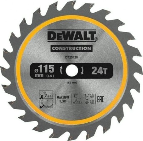 Пильный диск по дереву DeWALT 115х24тх9.5 мм. DT20420-QZ [DT20420-QZ]