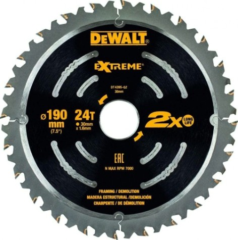 Пильный диск по дереву DeWALT 190х24тх30 мм. Extreme Demo2X DT4395-QZ [DT4395-QZ]