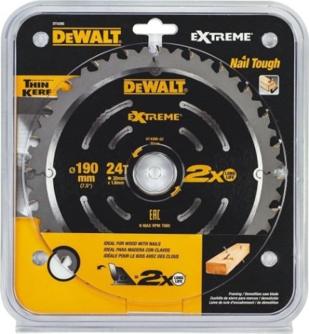 Пильный диск по дереву DeWALT 190х24тх30 мм. Extreme Demo2X DT4395-QZ [DT4395-QZ]