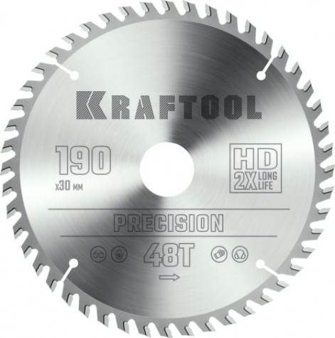 Пильный диск по дереву KRAFTOOL 36952-190-30 PRECISSION 190х30мм 48T