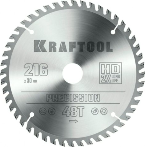 Пильный диск по дереву KRAFTOOL 36952-216-30 PRECISSION 216х30мм 48T