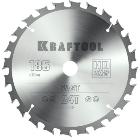 Пильный диск по дереву KRAFTOOL Fast 185х20мм 24T [36950-185-20]