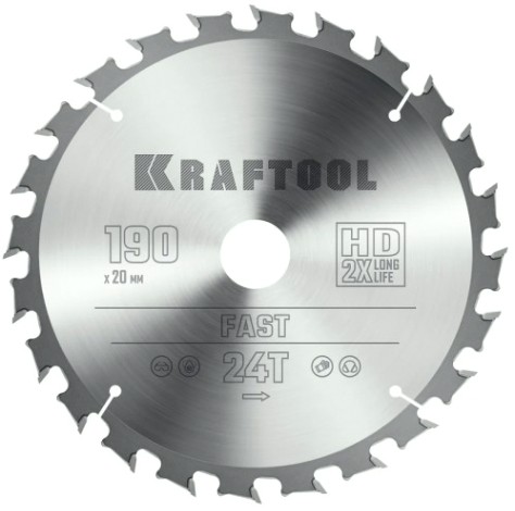 Пильный диск по дереву KRAFTOOL Fast 190х20мм 24T [36950-190-20]
