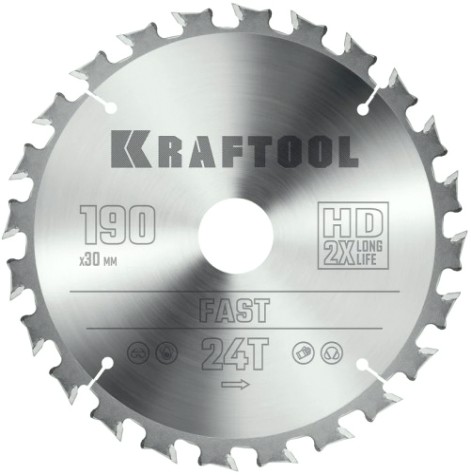 Пильный диск по дереву KRAFTOOL Fast 190х30мм 24T [36950-190-30]