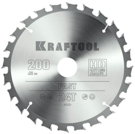 Пильный диск по дереву KRAFTOOL Fast 200х30мм 24T [36950-200-30]