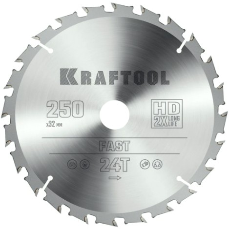 Пильный диск по дереву KRAFTOOL Fast 250х32мм 24T [36950-250-32]