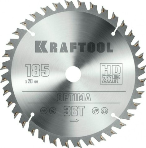 Пильный диск по дереву KRAFTOOL Optima 185х20мм 36Т [36951-185-20]