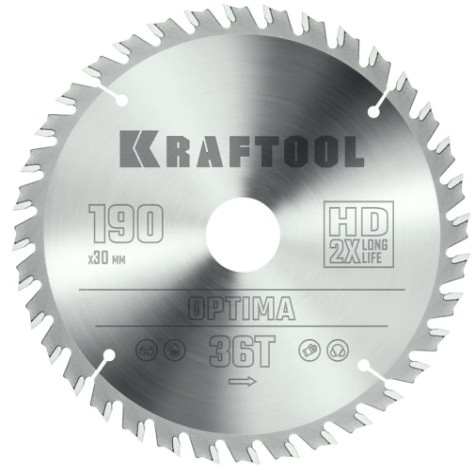 Пильный диск по дереву KRAFTOOL Optima 190х30мм 36T [36951-190-30]