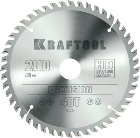 Пильный диск по дереву KRAFTOOL PRECISION 200х30мм 48T [36952-200-30]
