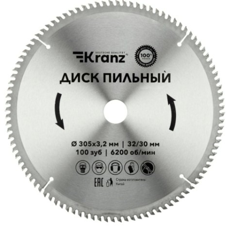 Пильный диск по дереву Kranz KR-92-0136 305х32/30 мм, 100 зуб. Пильный диск по дереву Kranz KR-92-0136 305х32/30 мм, 100 зуб.