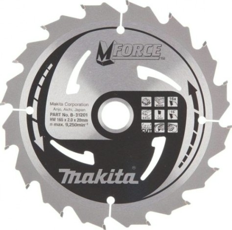 Пильный диск по дереву MAKITA 165x20x1.2x16T для m-force [B-31201]