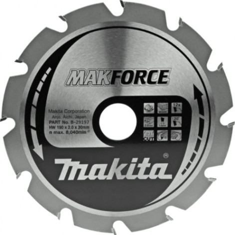 Пильный диск по дереву MAKITA 190x30/20/15.88x1.4x12T для makforce [B-29197]