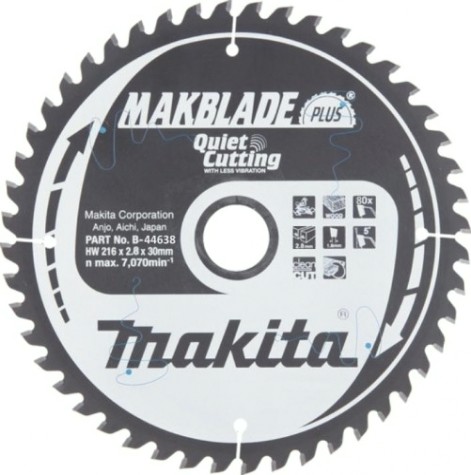 Пильный диск по дереву MAKITA 216x30x1.6x80T для makblade plus [B-44638]