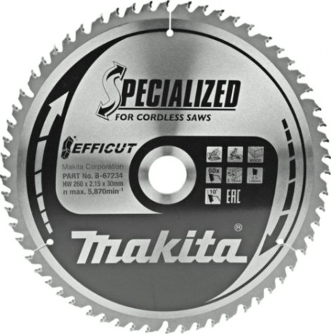 Пильный диск по дереву MAKITA 260x30x1,65x60T для efficut [B-67234]
