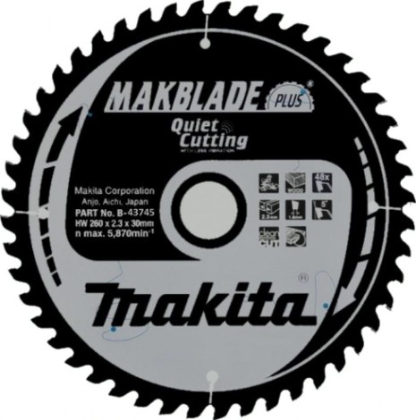 Пильный диск по дереву MAKITA 260x30x1.8x48T для makblade plus [B-43745]