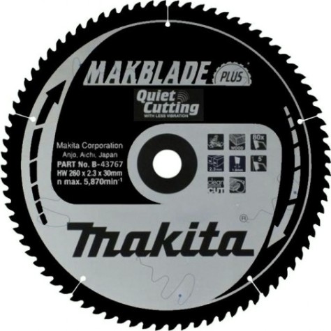 Пильный диск по дереву MAKITA 260x30x1.8x80T для makblade plus [B-43767]