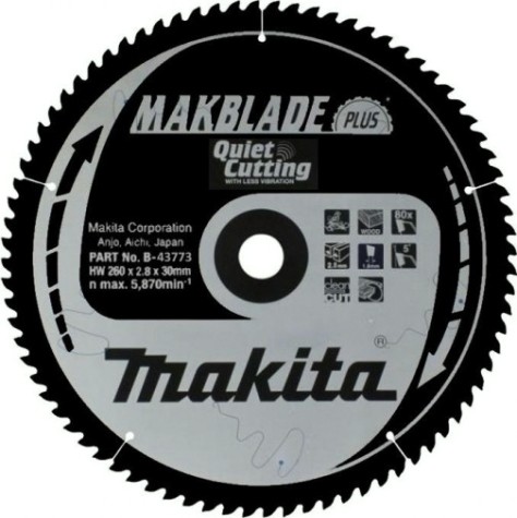 Пильный диск по дереву MAKITA 260x30x1.8x80T для makblade plus [B-43773]