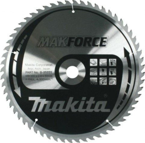 Пильный диск по дереву MAKITA 355x30x1.8x60T для makforce [B-35221]