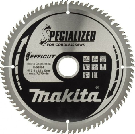 Пильный диск по дереву MAKITA E-08894 efficut 216x30x1.5x80t