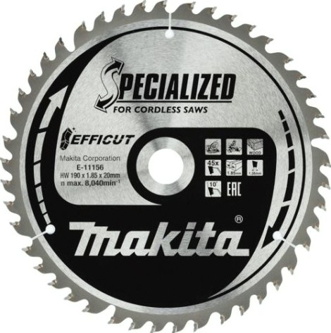 Пильный диск по дереву MAKITA E-11156 efficut 190x20x1,35x45t