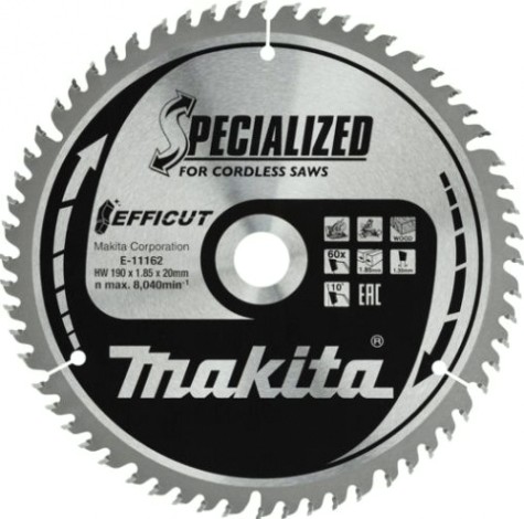 Пильный диск по дереву MAKITA E-11162 efficut 190x20x1,35x60t