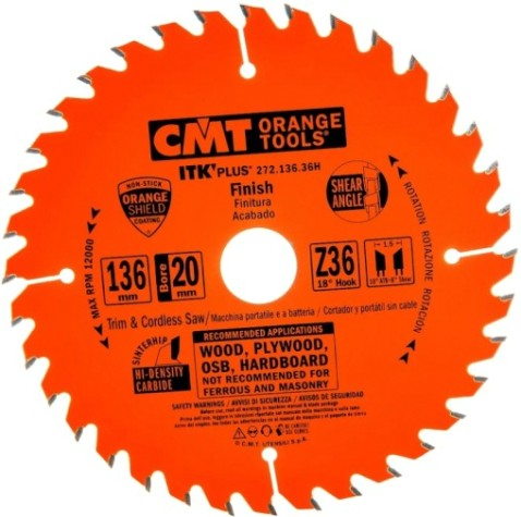 Пильный диск по дереву СМТ 136X20(+10)X1,5/1,018°10°ATB+8°SHEARZ=36 [272.136.36H]