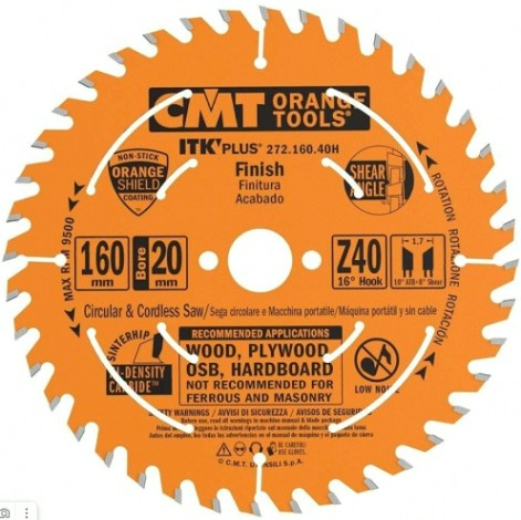 Пильный диск по дереву СМТ 160X20(+16)X1,7/1,116°10°ATB+8°SHEARZ=40 [272.160.40H]