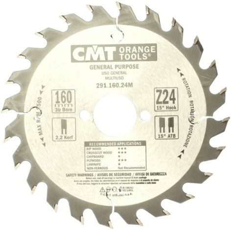 Пильный диск по дереву СМТ 160X30X2,2/1,615°15°ATBZ=24 [291.160.24M]